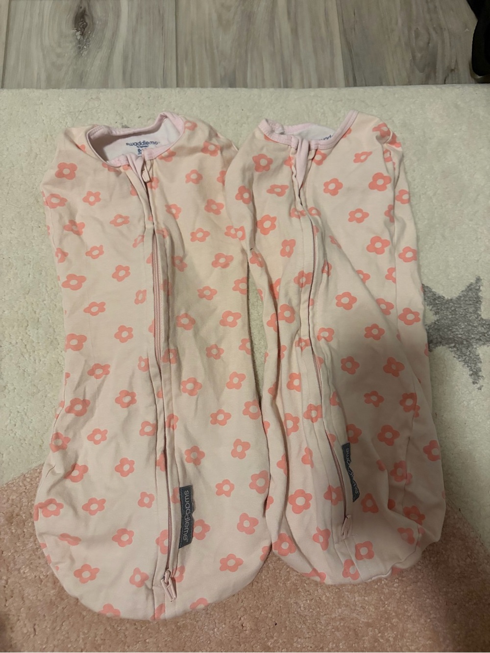 SwaddleMe Pink Floral Zip Sleep Sacks - Pair 0-2 months